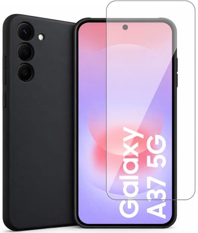 Hoesje geschikt voor Samsung Galaxy A37 – MatteShield Back Cover – Zwart – Met Screenprotector Glas