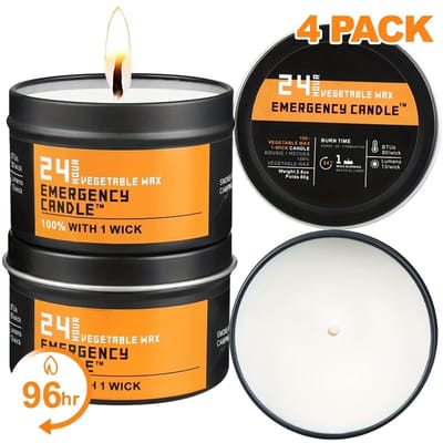 Livé® 4 Stuks Noodkaarsen– 24-Uur Brandduur Sojakaarsen Camping