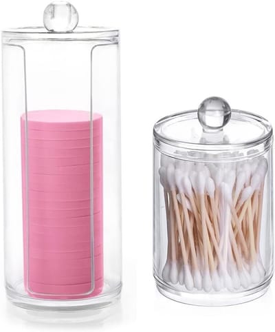Pack van 2 Katoenen Pads - Opbergdoos met Deksel - Cosmetische Organiser - Katoenen Pad Houder - Katoenen Swab Opslag voor Slaapkamer - Badkamer - Make-up Tafel Opslag (Doorzichtig)