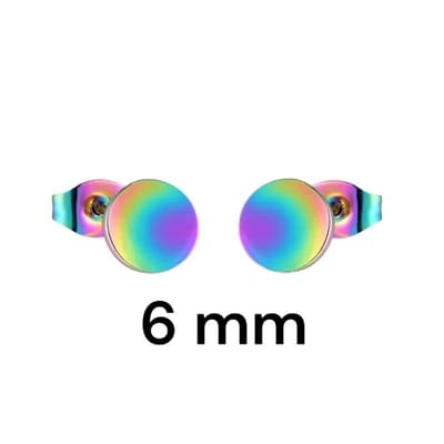 Aramat Jewels | Oorbellen | Regenboogkleurige Stalen Ronde Oorbellen Van Roestvrij Staal | 6mm | | | Staal | Kinderen, Volwassenen | Verkleurd niet