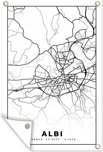 Muurdecoratie Stadskaart - Frankrijk - Kaart - Plattegrond - Albi - Zwart wit - 120x180 cm - Tuinposter - Tuindoek