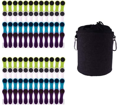 trendfinding 96 wasknijpers Soft Grip Soft Touch Soft Touch Softtouch (wit, blauw, groen, paars) en 1 wasknijperzak zwart van denim