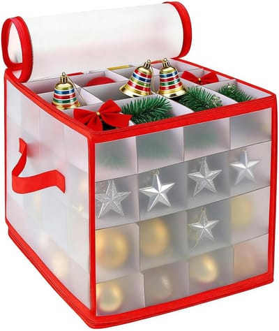 Kerstballen Opbergdozen - Feestdecoratie Opslag - Seizoensgebonden Organisatie - 64 Ballen Capaciteit - 3x3 Inch Compartimenten