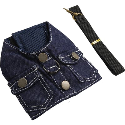 Harnais Veste en Jean pour Chien Doux Confortable Respirant Veste en Denim pour Chien avec Laisse en Nylon pour Animal de Compagnie Chien Chat M