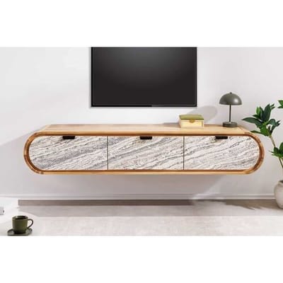 Zwevend organisch tv meubel acaciahout steenfineer 160 cm