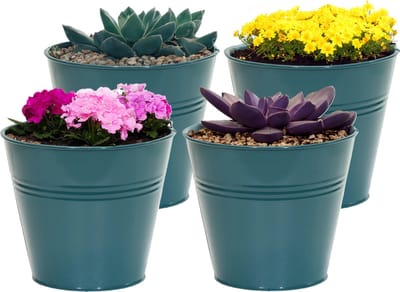 Mega Collections plantenpot/bloempot Bob - 4x - zink - zeegroen - D11 X H10 cm
