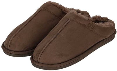 Apollo heren sloffen - taupe - suede buitenkant - met wol - instap - pantoffels 43-44