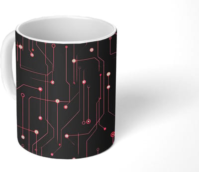 Mok - Koffiemok - Lijnen - Netwerk - Stippen - Rood - Mokken - 350 ML - Beker - Koffiemokken - Theemok