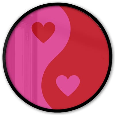 Poster in lijst Rond - Fotolijst 40x40 cm - Posters - Minimalistisch - Rood - Roze - Hartjes - Ronde posterlijst zwart - Decoratie - Wanddecoratie woonkamer - Muurdecoratie slaapkamer