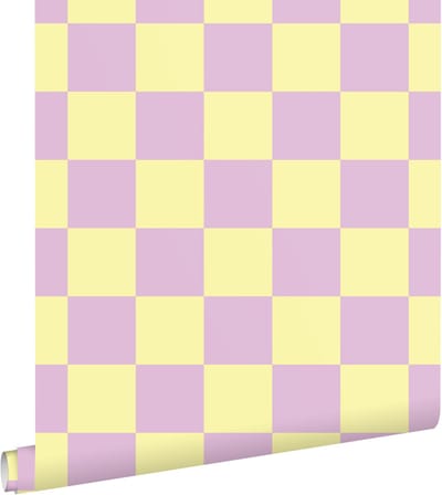 ESTAhome behang geblokt motief lila paars en geel - 53 cm x 10.05 m - 131134