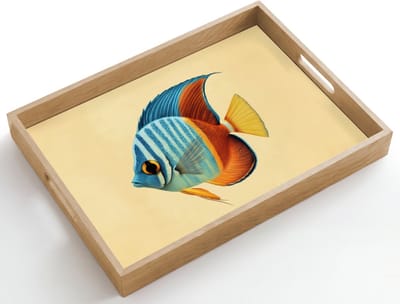 Dienblad hout 50x35 cm - Schootdienblad - Vis - Vinnen - Blauw - Ogen - Borrelplank rechthoek - Plateau dienbladen