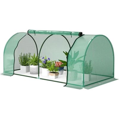 Outsunny Buitentuin kas mini kas kleine tomatenkas 2L x 1l x 0,8H m groen stalen zeil PE deur lichtgroen