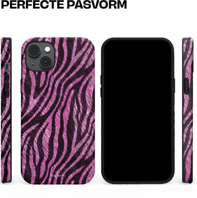 Casetastic hoesje geschikt voor Apple iPhone 14 Plus - MagSafe - Dubbellaagse bescherming - Roze Paarse Zebraprint - Fashion Case - Zwart Lila