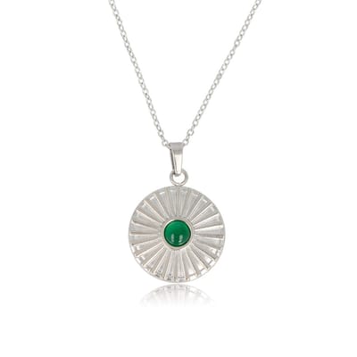 My Bendel - Zilverkleurige Ketting Zonnetje met Green Agate - Zilverkleurige Ketting Zonnetje met Green Agate Edelsteen - met Luxe Cadeauverpakking | Sieraden Voor Dames