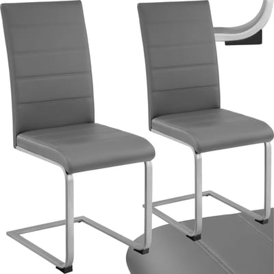 tectake® Eetkamerstoelen - Kunstleren stoelen met hoge rugleuning - Set van 2 - Sledestoel met ergonomisch gevormde rugleuning - Diverse kleuren en sets - Grijs