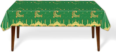BTH - Eid Mubarak Tafelkleed - Decoratie - Ramadan - Tafellaken - Groen & Goud - Feest Versiering - 137*274 Cm