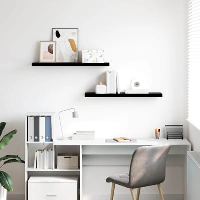 vidaXL - Wandschappen - zwevend - 2 - st - 90x23,5x3,8 - cm - MDF - hoogglans - zwart