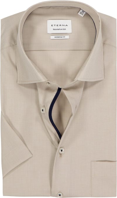 ETERNA modern fit overhemd korte mouw - structuur - beige - Strijkvrij - Boordmaat: 38 (EU maat: S)