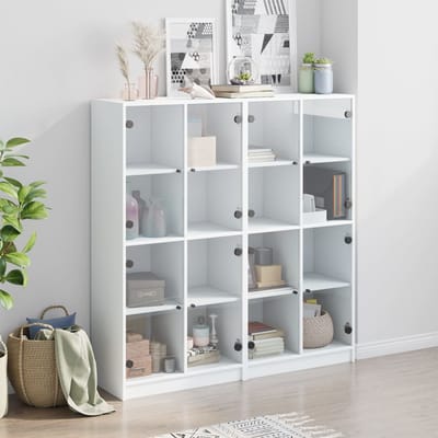 vidaXL - Boekenkast - met - deuren - 136x37x142 - cm - bewerkt - hout - wit