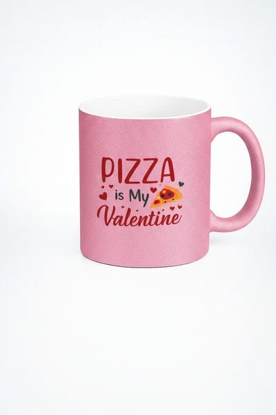 Roze Glitter Mok 'Pizza is My Valentine' | Valentijnscadeau | Unieke Liefdesbeker