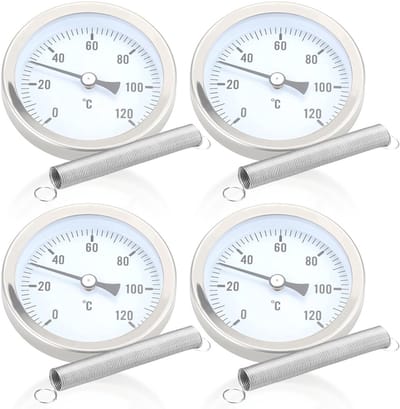 Set van 4 Bimetalen Aanlegthermometers voor Leidingen en Verwarmingssystemen 0-120 °C
