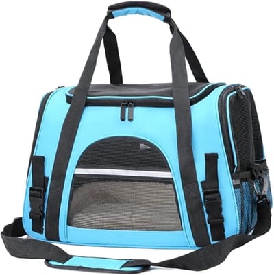 Dierentransporttas - Reismand huisdier - Veilig reizen - Verstevigde constructie - 43x28x25cm - Blauw