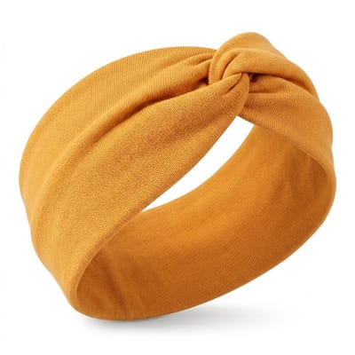 Oranje elastische haarband met twistknoop voor dames – brede rekbare hoofdband – modieus en comfortabel haaraccessoire