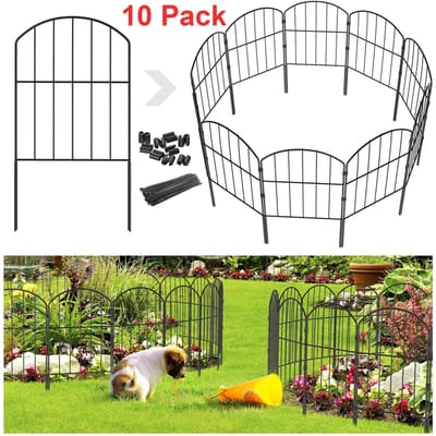 Signature Home Tuinhek - Tuinhek Set van 10 - metalen - 60 x 330 cm - Decoratief tuinhek - vijveromheining set met 10 schuttingelementen - hek voor de tuin - hek voor honden - hekwerk set bocht omheining tuin -
