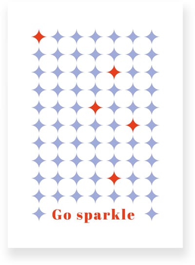 Poster 20x30 cm - Go Sparkle - Ruitpatroon - Blauw - Rood - Grafisch - Retro - Muurdecoratie - Wanddecoratie