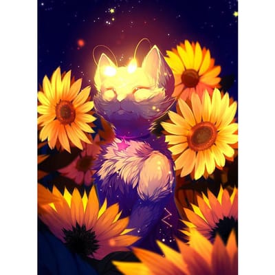 Peinture diamant 5D à faire soi-même, carré ou rond, « Chat tournesol », broderie 3D faite à la main, point de croix, mosaïque, décoration, cadeau Full Round (20X30CM)