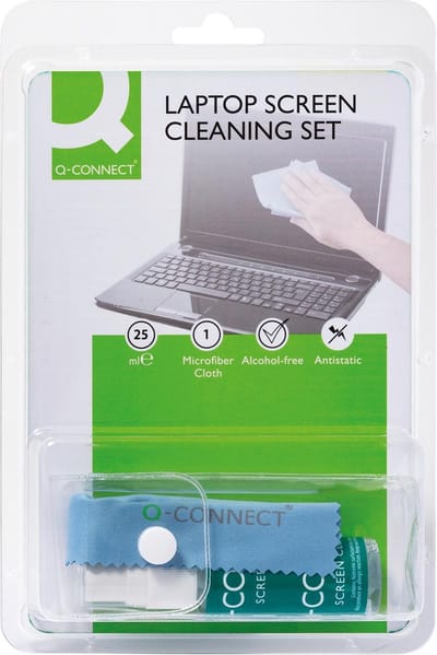 Q-CONNECT reinigingsspray voor scherm en toetsenbord inclusief doek pompspray van 25 ml