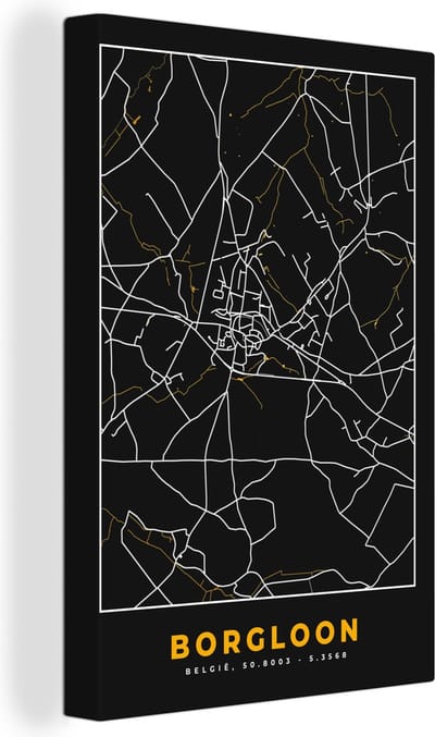 Canvas Schilderij Goud - Borgloon - Stadskaart - Plattegrond - Kaart - 20x30 cm - Wanddecoratie