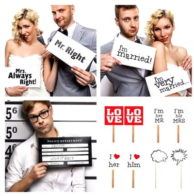 13-delig bruidsfotoprops pakket XL - trouwen - huwelijk - trouwfoto's - fotoprops - bruid - bruidegom - bruidspaar