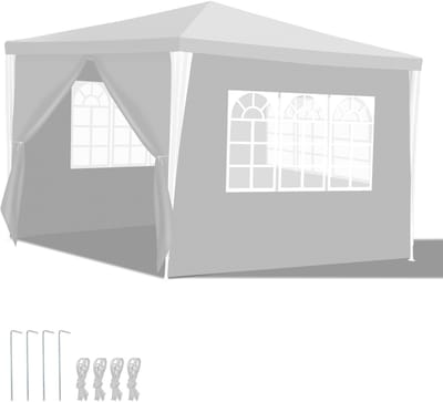 Partytent 3x3 m Wit met Zijwanden en Rits – Easy Up Vouwpaviljoen voor Tuin, Feest & Markt