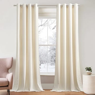 Famanu – Velvet Curtains for Living Room Gordijnen tegen kou met inslagringen - set van 2 - H 260 x B 132 cm - ondoorzichtige gordijnen - fluweel - crème (300 g/m²) - zware fluwelen gordijnen - woonkamer
