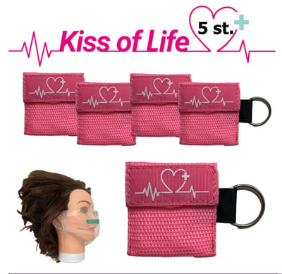 Reanimatiemasker | Kiss of Life | Reanimeren | Beademingshulpmiddel | Sleutelhanger met ring | 5x Roze
