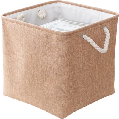 Opbergmanden - Stoffen opbergdozen - Kubusvormige opbergmanden - Stoffen opbergkoffers - Kledingmanden - Opbergdozen - Opvouwbaar - 33 cm - Geschikt voor het opbergen van kleding, babyproducten en speelgoed voor huisdieren - bruin