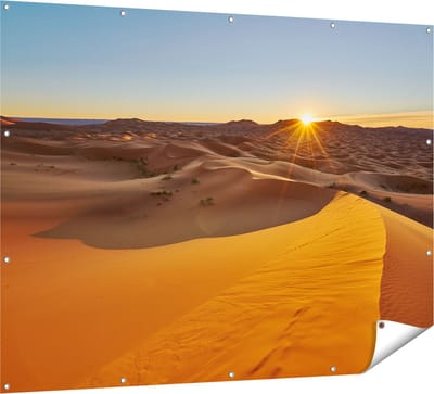 Gards Tuinposter Woestijn in de Sahara met een Opkomende Zon - 160x120 cm - Tuindoek - Tuindecoratie - Wanddecoratie buiten - Tuinschilderij
