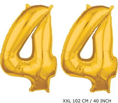 Mega grote XXL gouden folie ballon cijfer 44 jaar.  leeftijd verjaardag 44 jaar. 102 cm 40 inch. Met rietje om ballonnen mee op te blazen.