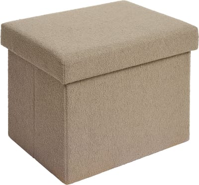 Laleni Bouclé Bankje - met Opbergruimte - Bankje met Opslagruimte - Hocker met Opslag voor Kids - Poef - 41 x 31 cm - Taupe