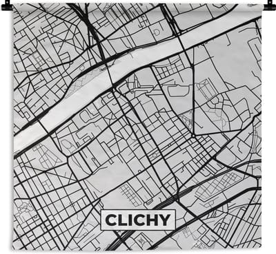 Wandkleed - Wanddoek - Plattegrond - Clichy - Stadskaart - Kaart - Frankrijk - 180x180 cm - Wandtapijt