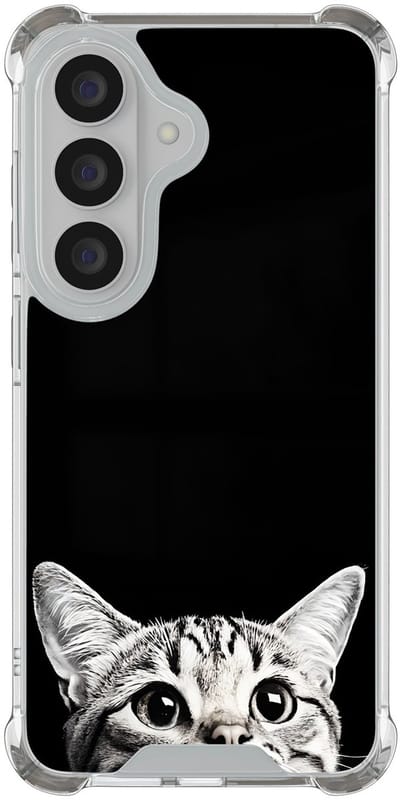 Shockproof hoesje geschikt voor Samsung Galaxy S26 - Kat kiekeboe - Schokbestendig - Verhoogde randen - TPU case - Extra Sterke Back Cover - Print - Transparant, Zwart