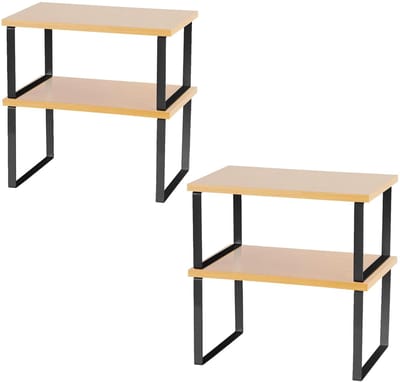 Dailygoods- Kast Organizer Stapelbaar - Keuken Organizer - Plank Organizer - Opslagdoos Metaal/Hout - 4 Packs - Ruimtebesparend - Opbergplank