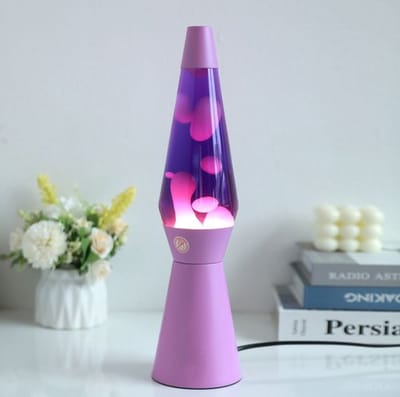 i-Total Lavalamp - Lava Lamp - Sfeerlamp - 40x11 cm - Glas/Aluminium - 30W - Paars met roze Lava - Paarse Voet- XL2940