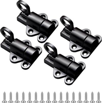 4 stuks Zelfsluitende Deurgrendels - 58 × 44 × 45 mm - Veiligheids Sluitsysteem met Veren - Zwarte Schuifgrendel voor Kasten , Ramen - Inclusief Montageschroeven