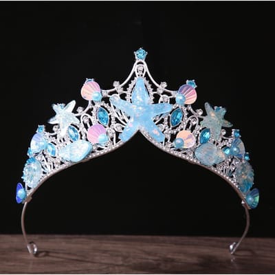 Zeemeermin Vis Kronen Oceaan Stijl Kostuum Schelp Zeester Tiara's voor Vrouwen Meisjes Prinses Verjaardagsfeest Haaraccessoires white