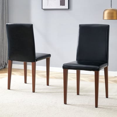 MODFU - Eetkamerstoelen Set Van 2 - Ergonomische Rugleuning - Minimalistisch - Voor Eetkamer - Metaal - Zwart En Walnootlook
