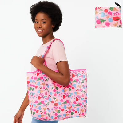 Grote Opvouwbare Boodschappentas Shopper Strandtas – Duurzame Herbruikbare Tas Ruim Sterk Compact en Stijlvol Met Etui dessin ice cream