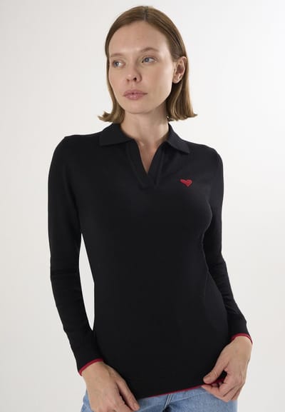 Felix Hardy Gebreide Polo Trui - Polo Kraag - Sweater Polo Shirt %100 Katoen Dames Zwart - M