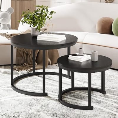 Ronde salontafel set van 2 met metalen frame voor woonkamer en balkon